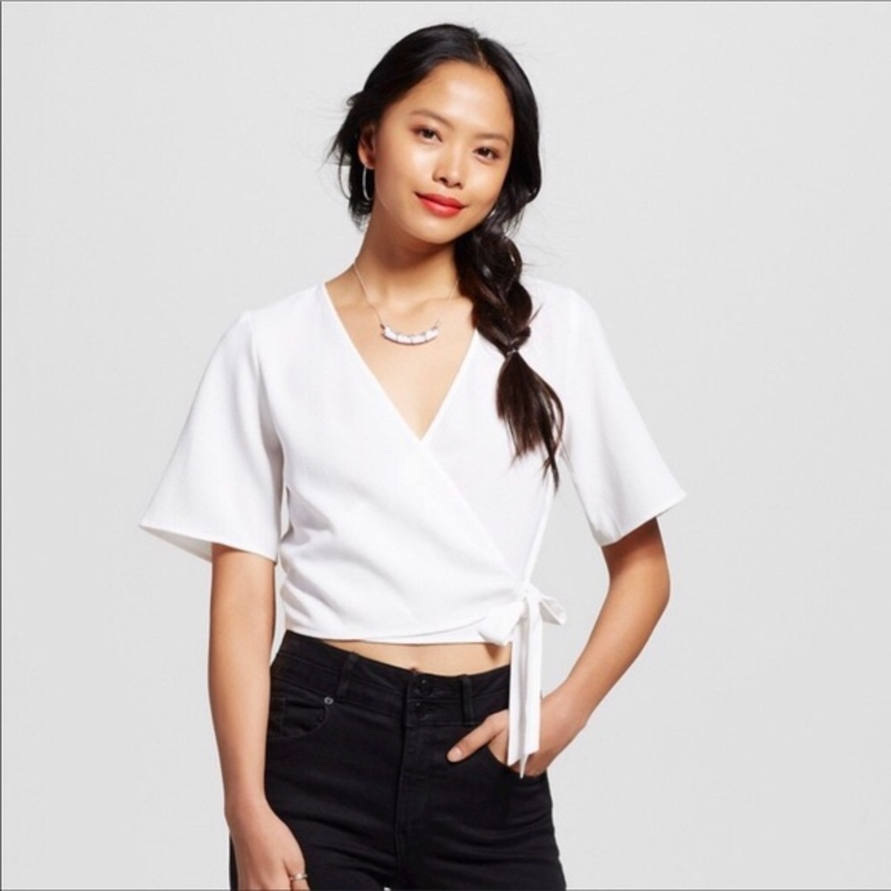 Xhilaration Cropped Wrap Top in White